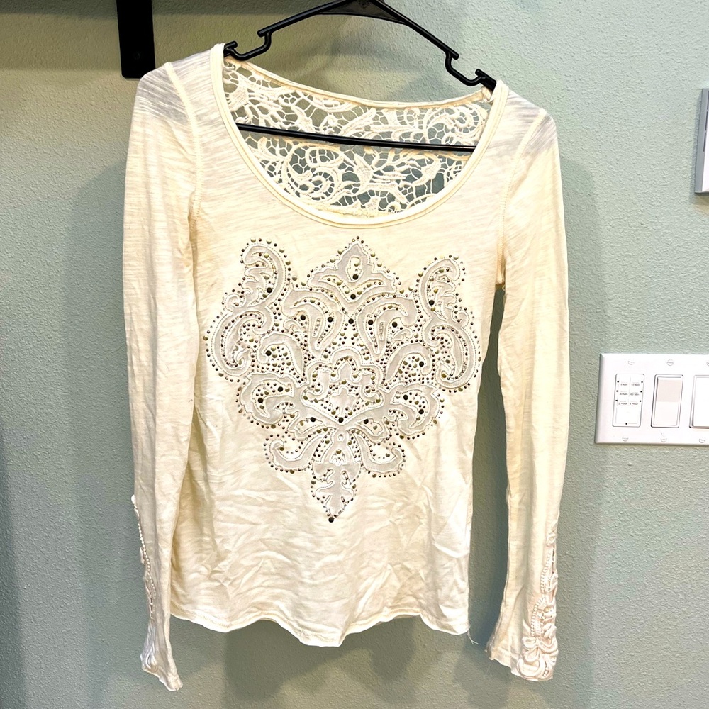 Cream long sleeve embellishments boho Maurice’s